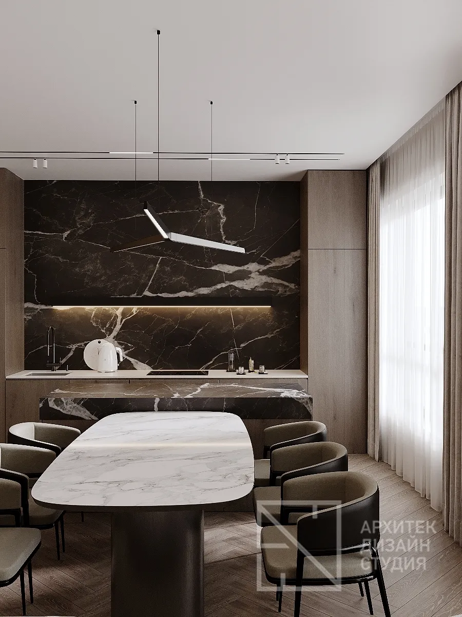 Дизайн интерьера квартиры в г. Абакан по ул. Авиаторов 1В/2 - Гостиная-кухня - Фото 2